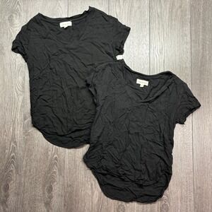 Cloth & Stone 2 Lot T Shirt Top Womens XS Black V‎ Neck Short Sleeve Rayon